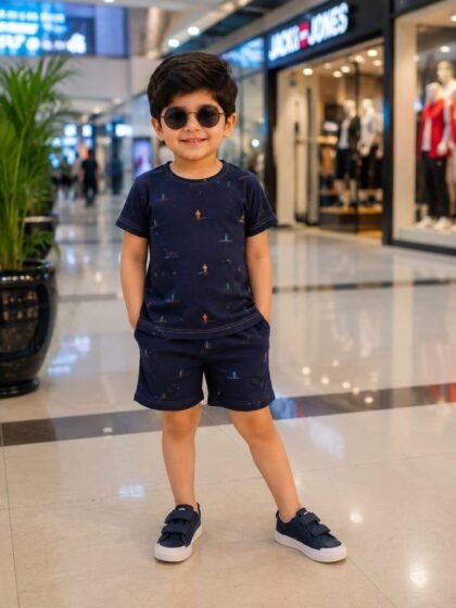 Navy Blue Printed Short Sets