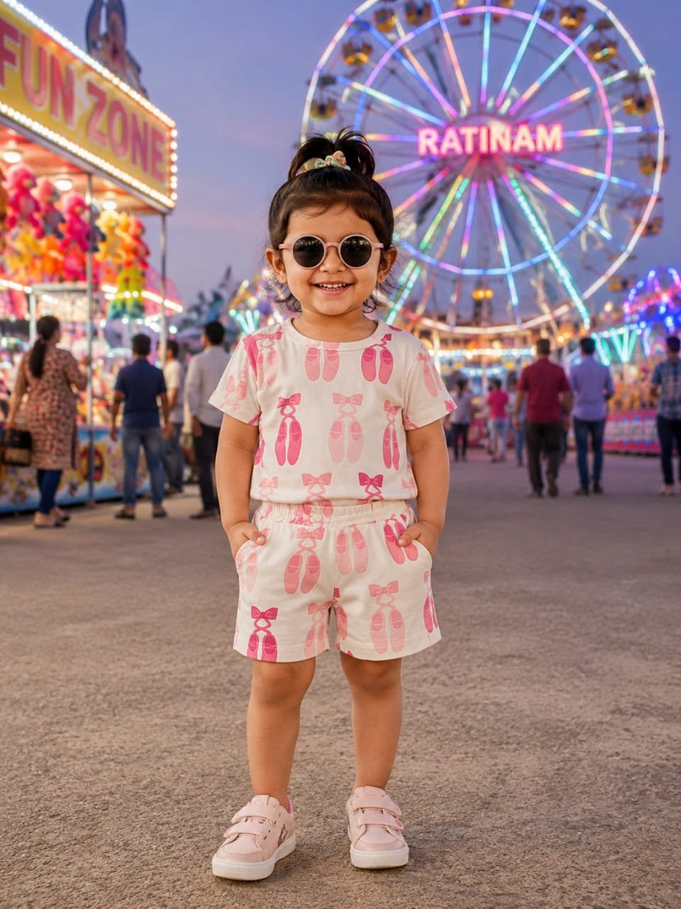 White Pink Ratinam print short set