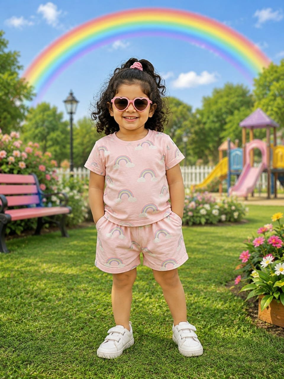 pink Rainbow print short set