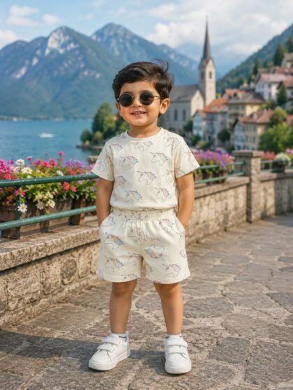 White Dino print short set