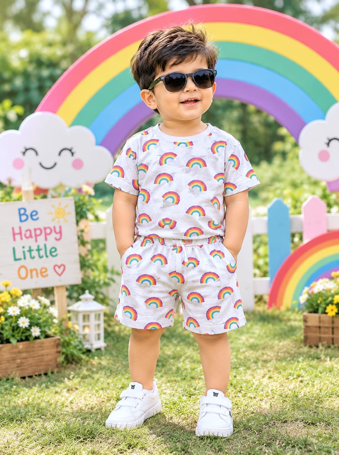 Rainbow print short set