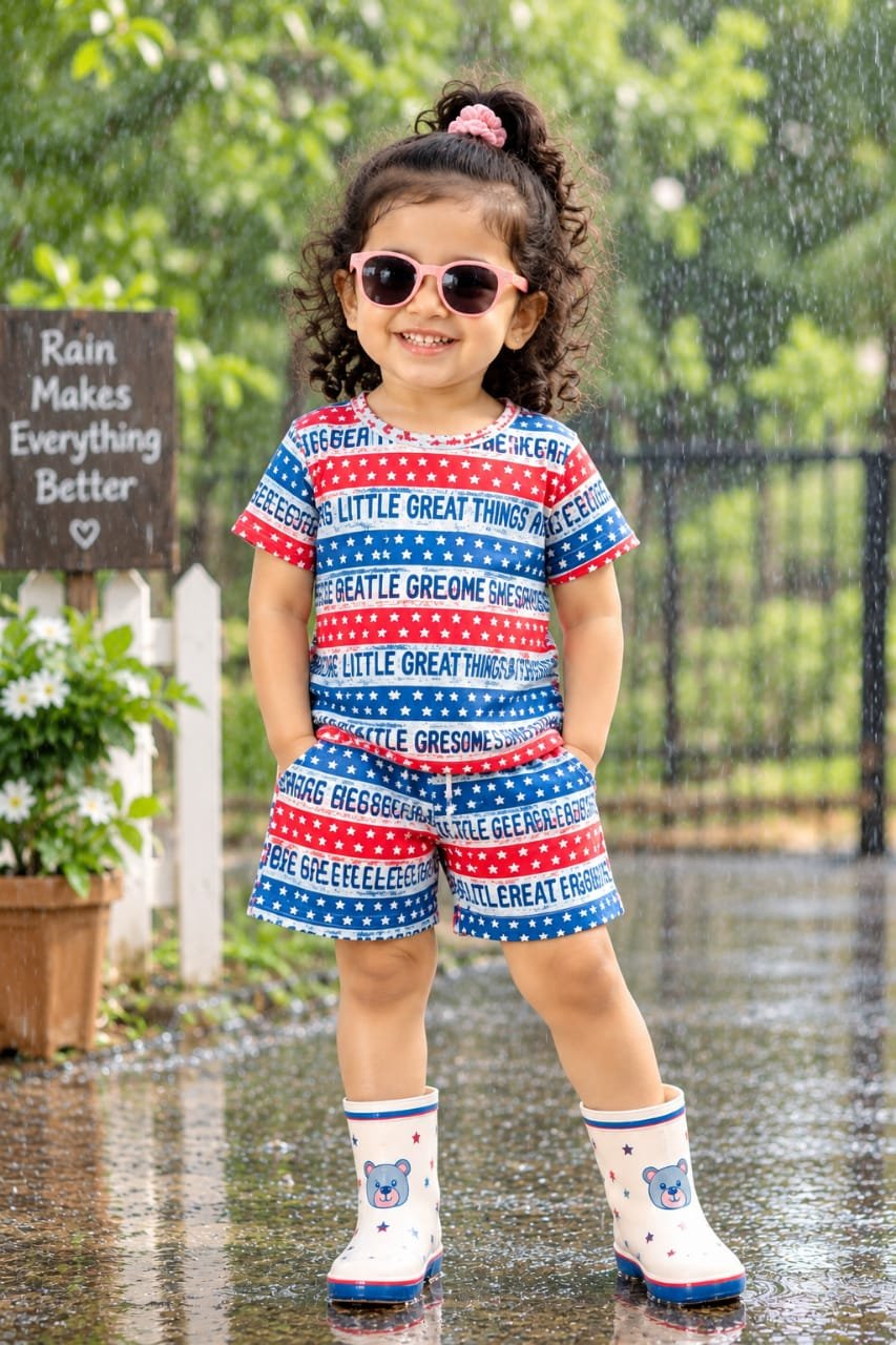 Blue Little great things printed short set