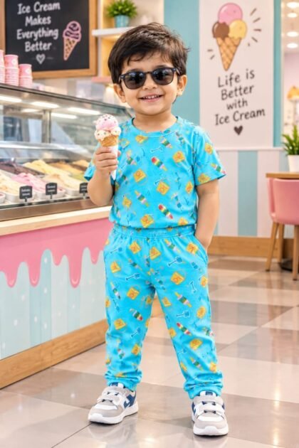 Blue ice-creme  printed pant set