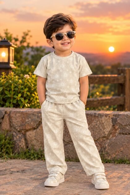 Cream Sun print pant set