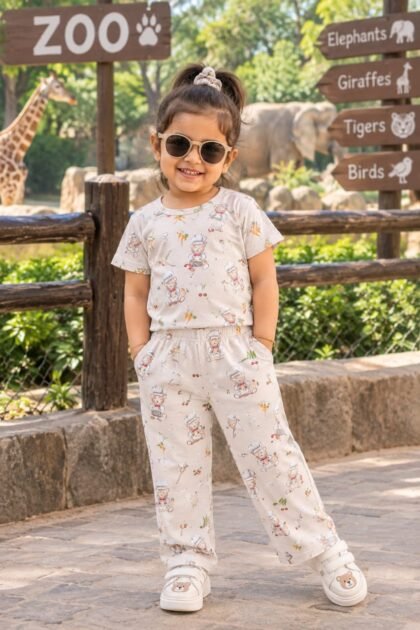 Cream Chef teddy print pant set