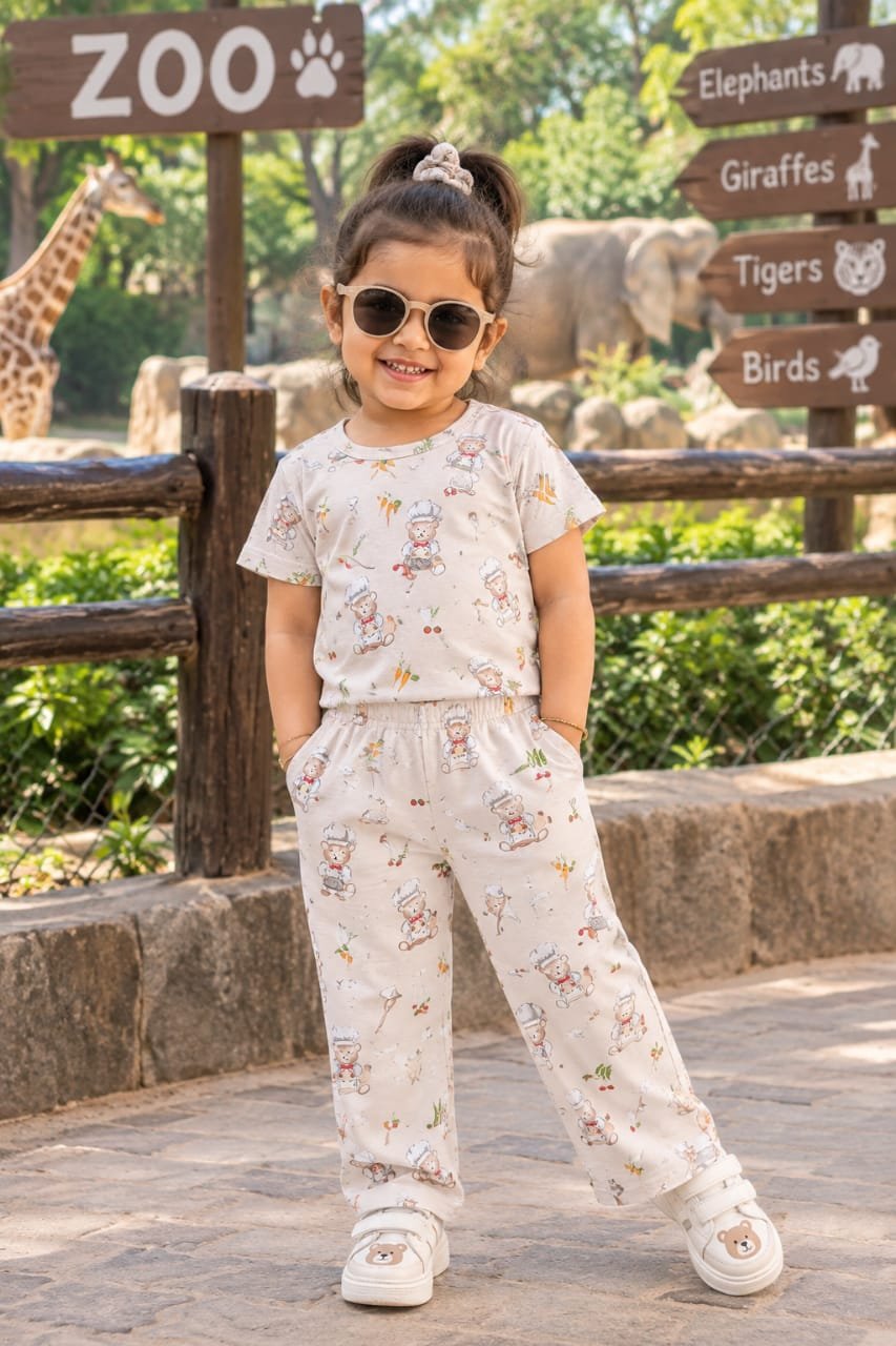 Cream Chef teddy print pant set
