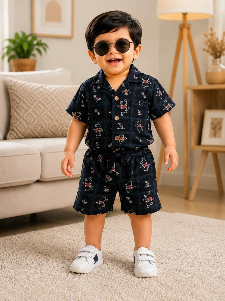 Navy Blue Bear printed coord set