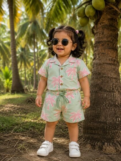Pastel Green Palm tree printed coord set