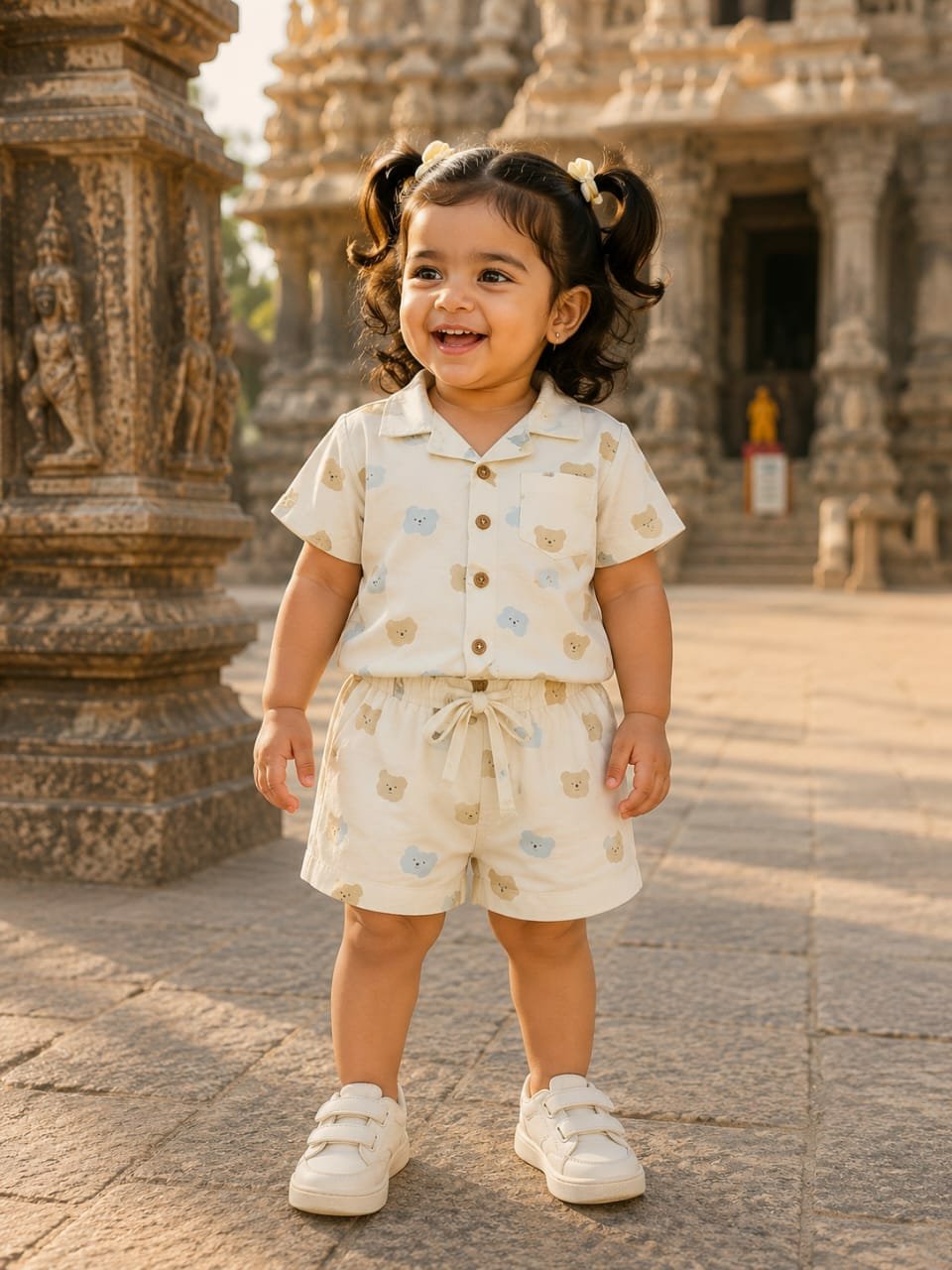 Cream teddy printed coord set