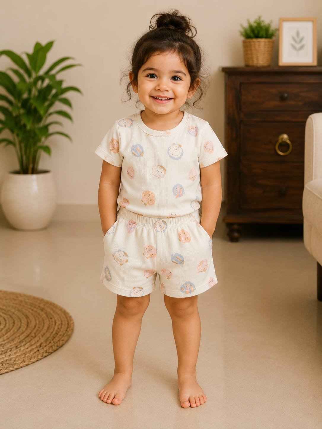 White cake printed short set