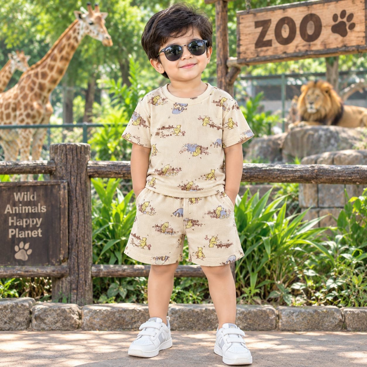Light brown printed short set
