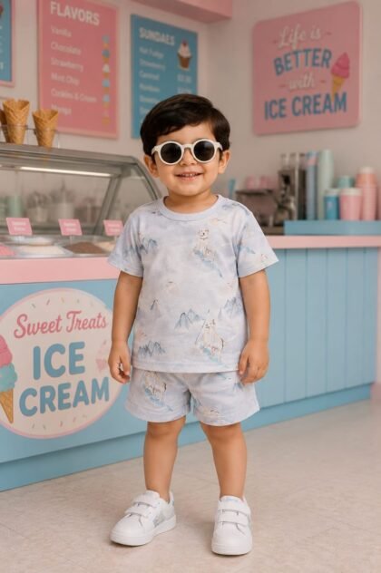 Light blue Mountain printed short set