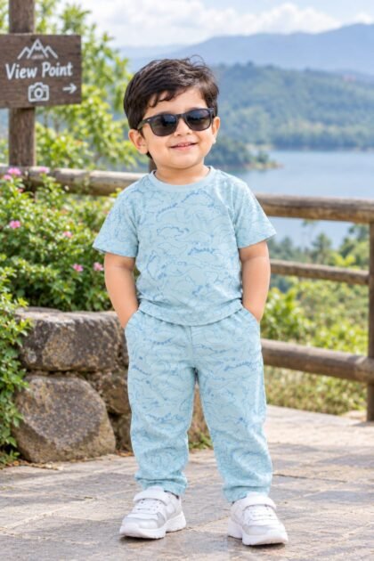 Ice blue Dino print pant set