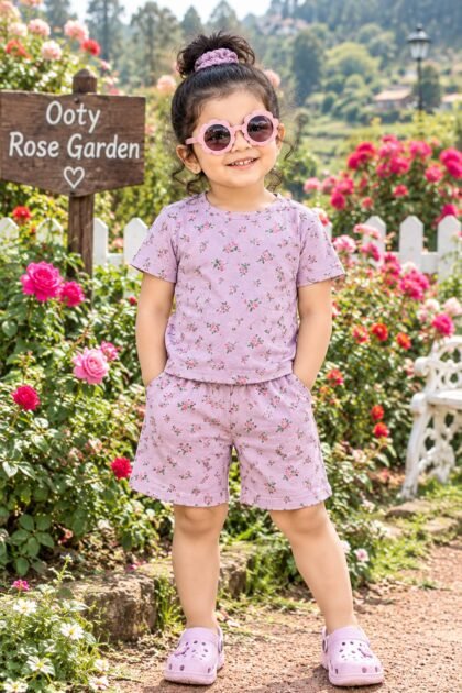 Pink floral print short set