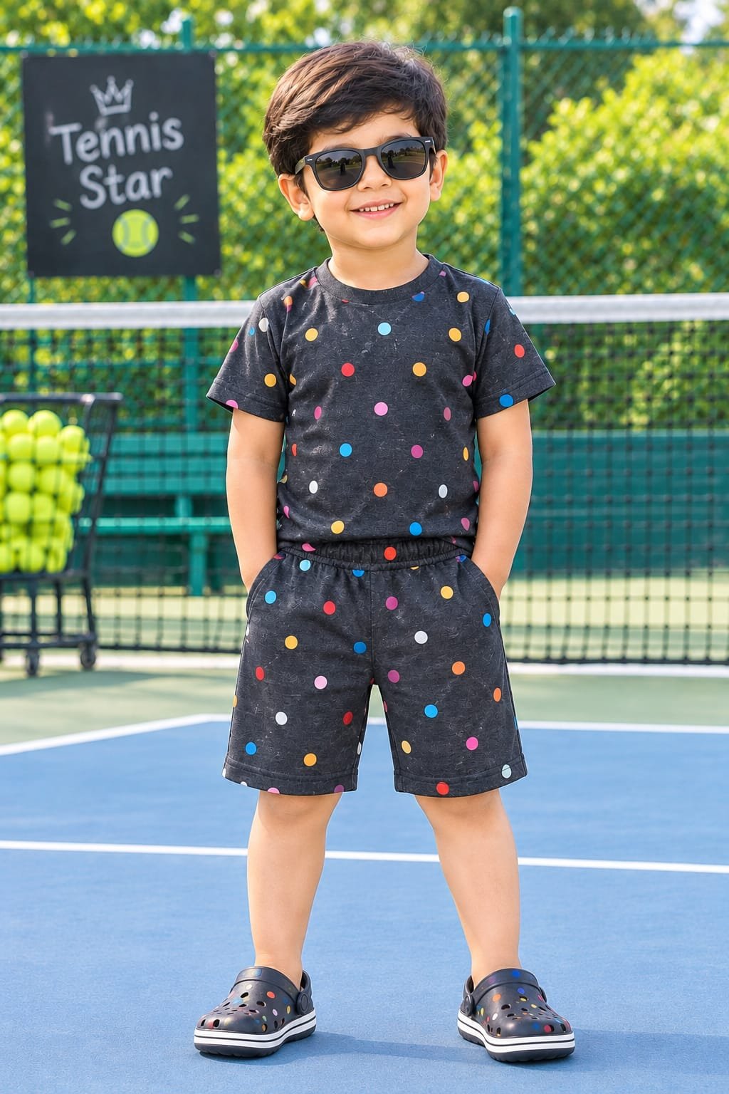 Grey dot printed short set