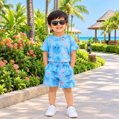 Ice blue holiday print cotton short set