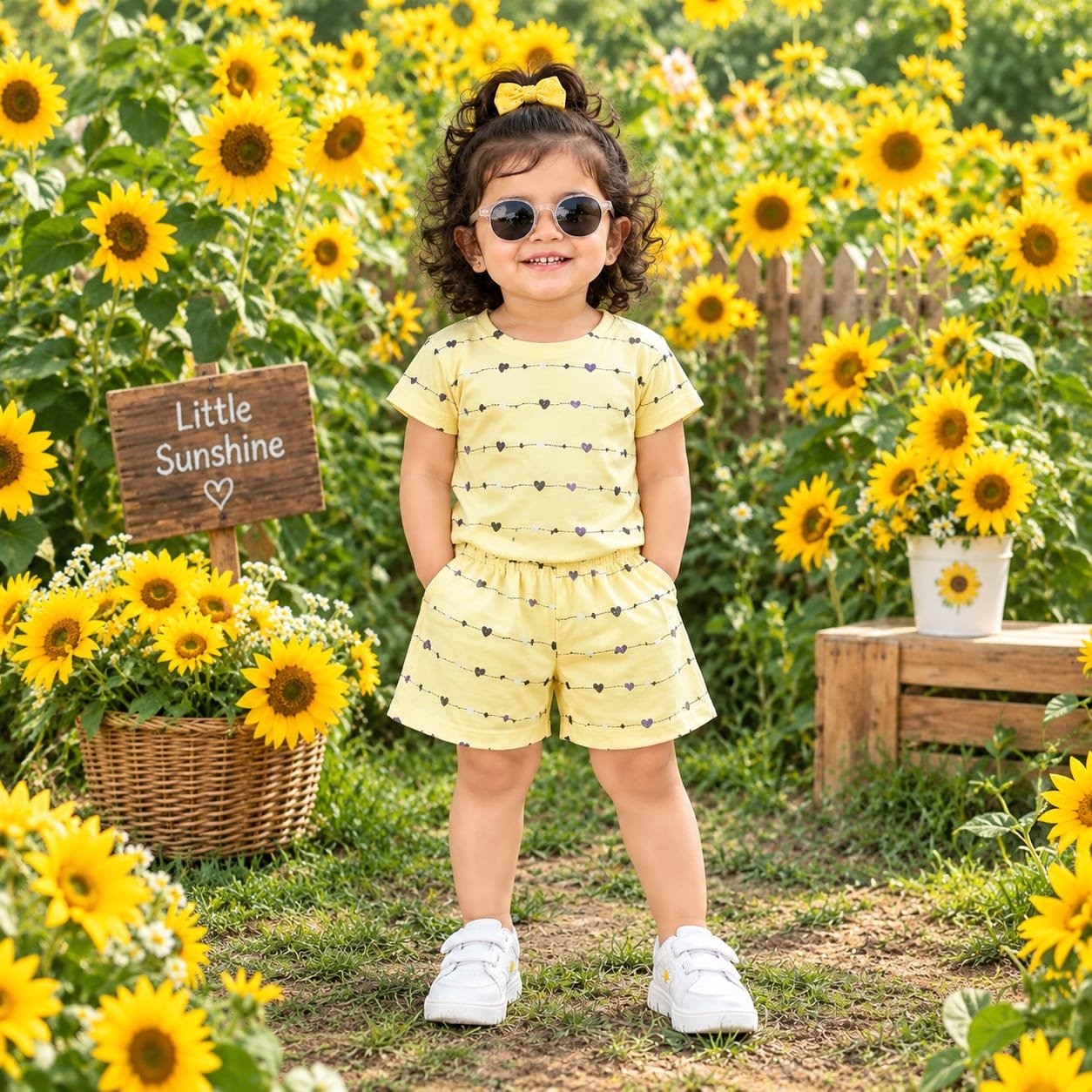 Yellow Heart print cotton short sets