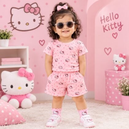 Pink kitty printed  short set