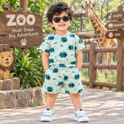 Blue animal printed short set