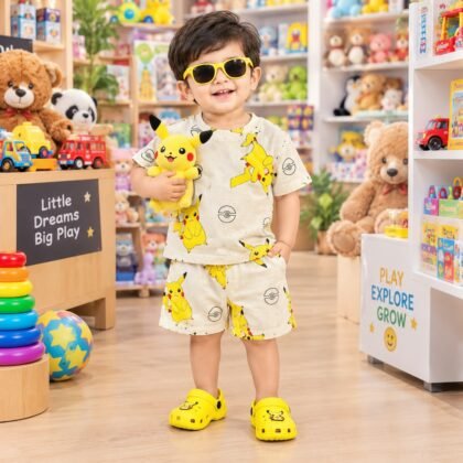 White pokiman printed short set