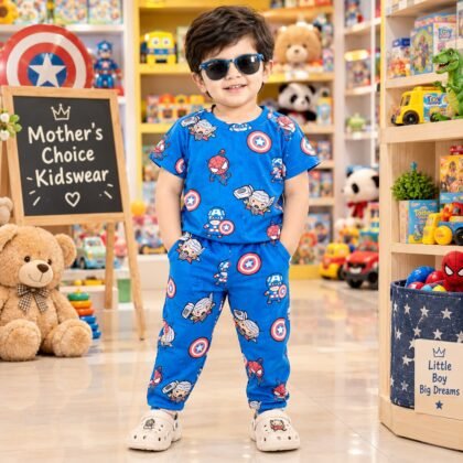 Royal blue spiderman print pant set