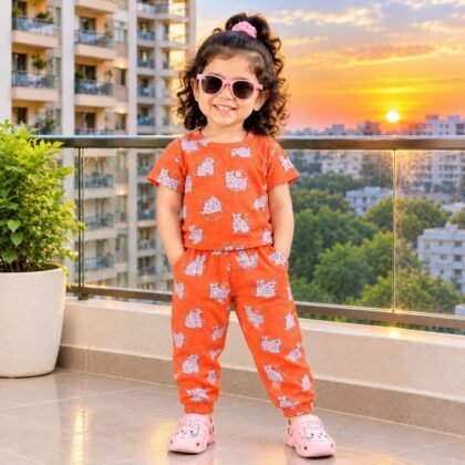 Orange kitty printed pant set