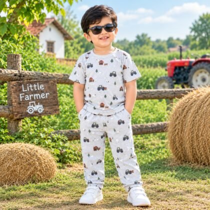 Grey car printed pant set
