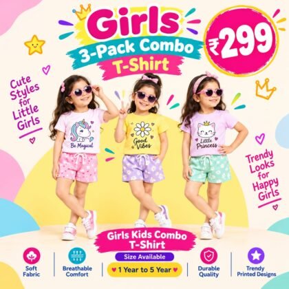 GIRLS Printed Tshirt combo pack( pack of 3)